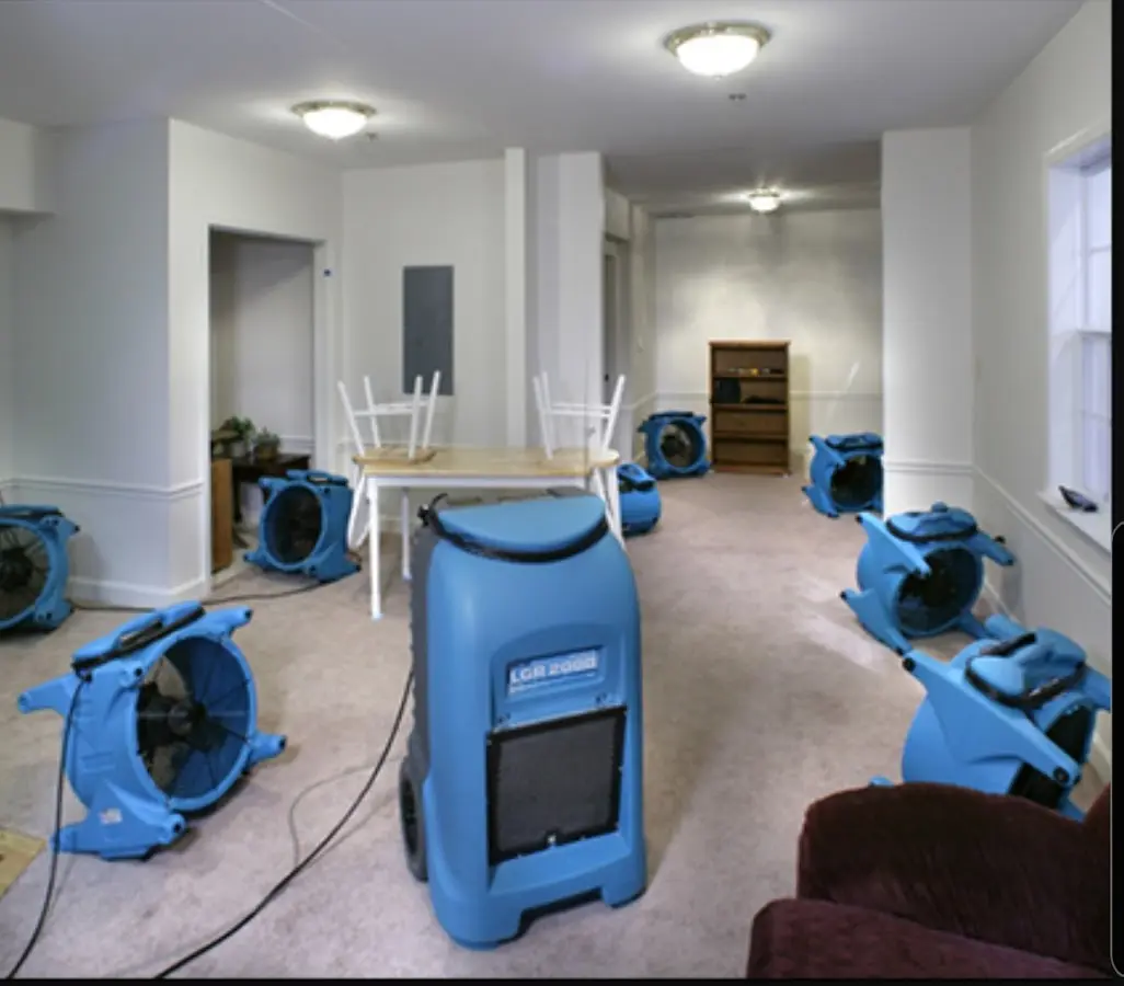 Air movers and dehumidifier setup for Water Extraction & Removal in Seekonk